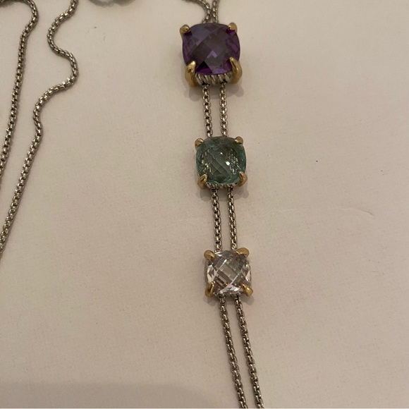 Stainless Steel slide chain with CZ Amethyst, Blue Topaz and clear - Picture 4 of 7
